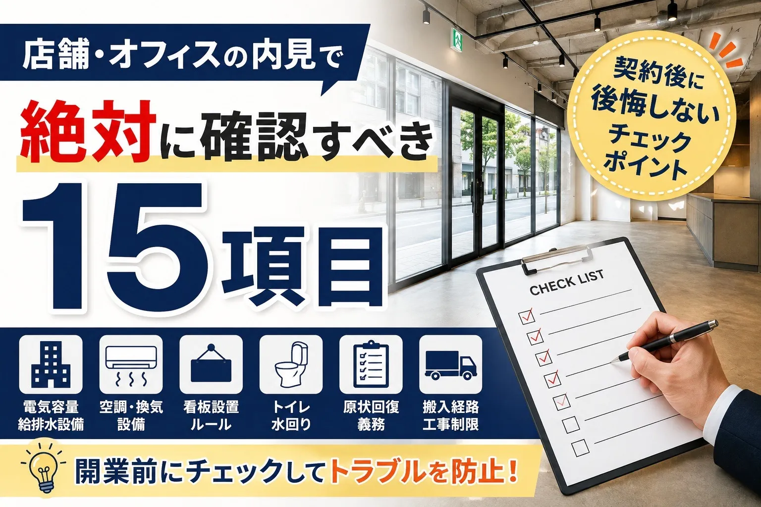 店舗・オフィスの内見で絶対に確認すべき15項目｜契約後に後悔しないチェックポイント
